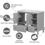 English Elm [Video] 36" Bathroom Vanity With Ceramic Basin, Bathroom Storage Cabinet With Two Doors and Drawers, Solid Frame, Metal Handles, Grey (Old Sku: Jl000003Aae)