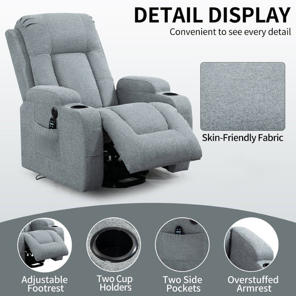 English Elm Infinite Position Power Lift Recliner with Massage Heating and Usb for Elderly Comfort W1803S00030