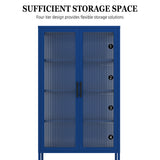 Hearth and Haven Zine Storage Cabinet with 2 Fluted Tempered Glass Doors and Adjustable Shelves, Blue W1673121038