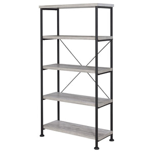English Elm Grey Grey Driftwood 4-Shelf Bookcase Industrial Wood and Metal Bookshelf 63" Tall Rustic Storage Shelf B062P145557