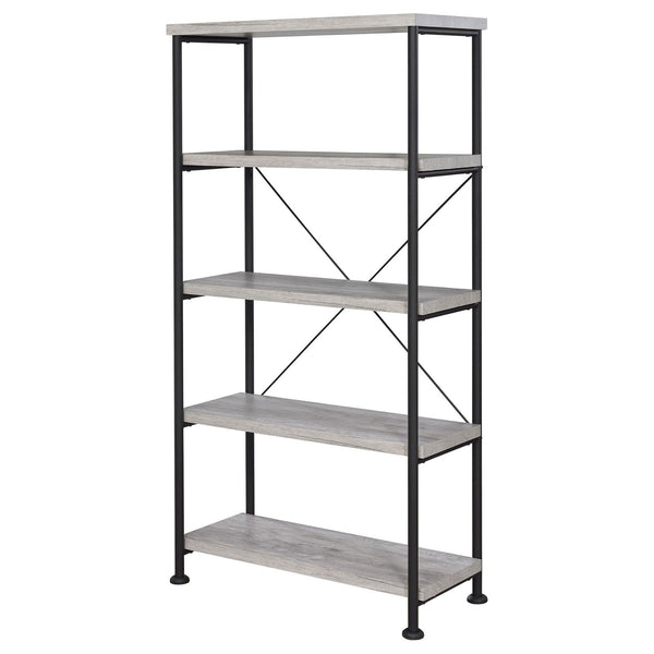 English Elm Grey Grey Driftwood 4-Shelf Bookcase Industrial Wood and Metal Bookshelf 63" Tall Rustic Storage Shelf B062P145557