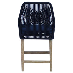 English Elm Dark Blue Stefan Counter Height Stools Set of 2 - Woven Rope Frame, Weathered Wash Legs, Cushioned Seat B062P145555
