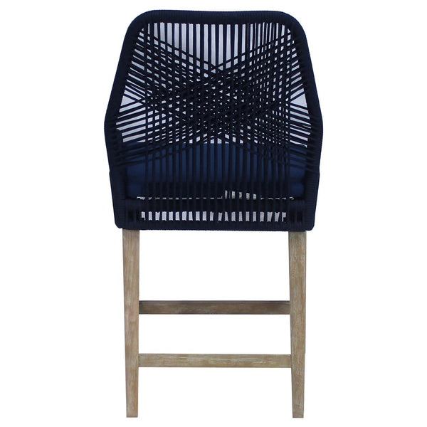 English Elm Dark Blue Stefan Counter Height Stools Set of 2 - Woven Rope Frame, Weathered Wash Legs, Cushioned Seat B062P145555