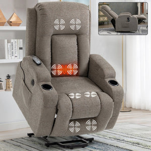 English Elm Infinite Position Power Lift Recliner with Massage Heat Usb and Cup Holders for Elderly W1803S00029