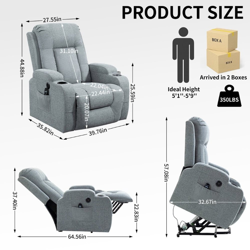 English Elm Infinite Position Power Lift Recliner with Massage Heating and Usb for Elderly Comfort W1803S00030