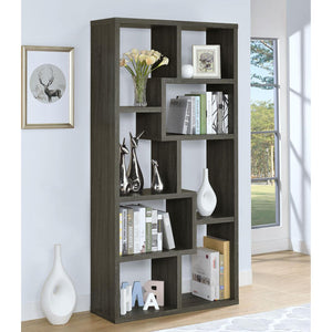 English Elm Weathered Grey 8-Shelf Bookcase with Varied Display Shelves, Modern Sleek Silhouette, 70.75"H Stylish B062P145422