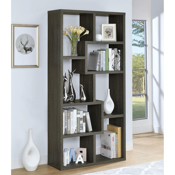 English Elm Weathered Grey 8-Shelf Bookcase with Varied Display Shelves, Modern Sleek Silhouette, 70.75"H Stylish B062P145422