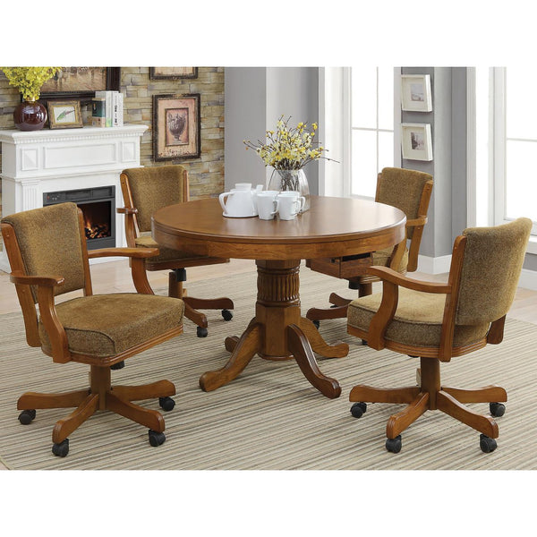 English Elm Olive Upholstered Game Chair with Casters, Amber Wood Frame, Olive Brown Fabric, Durable Comfort B062P145560