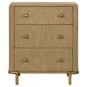 English Elm Sand Wash Three-Drawer Nightstand with Dual USB Ports, Blonde Sandwash Mid-Century Boho Bedroom Piece B062P145556