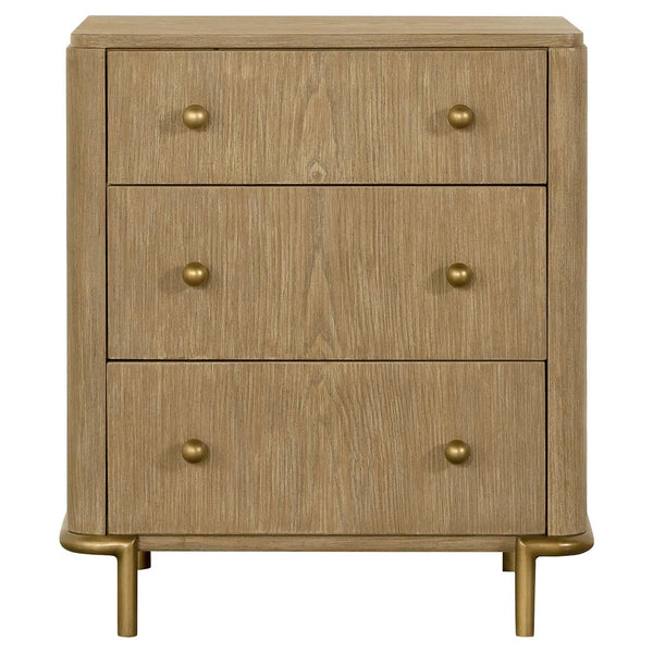 English Elm Sand Wash Three-Drawer Nightstand with Dual USB Ports, Blonde Sandwash Mid-Century Boho Bedroom Piece B062P145556
