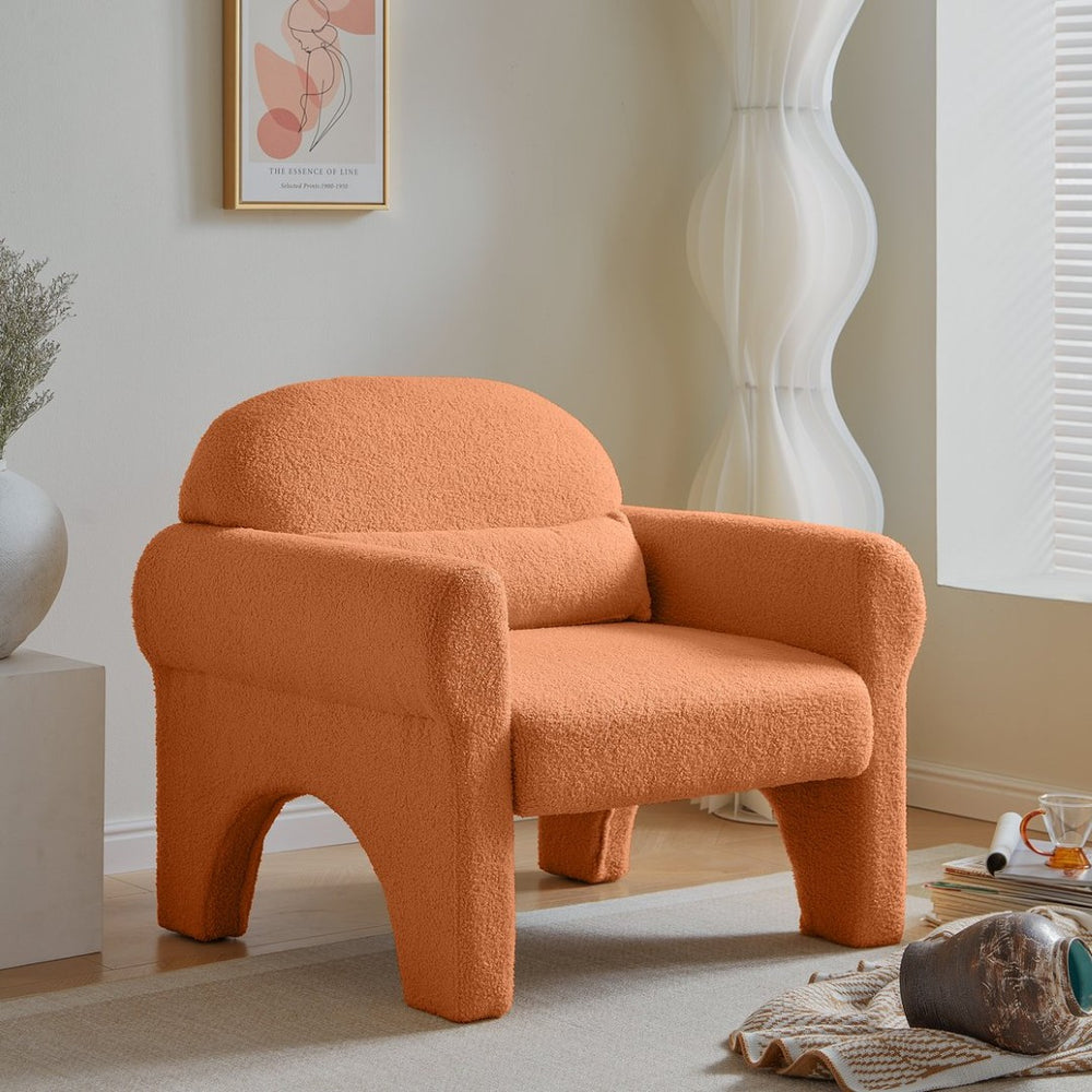 English Elm boucle Accent Chair Curved Silhouette with Lumbar Pillow for Modern Living W848141060
