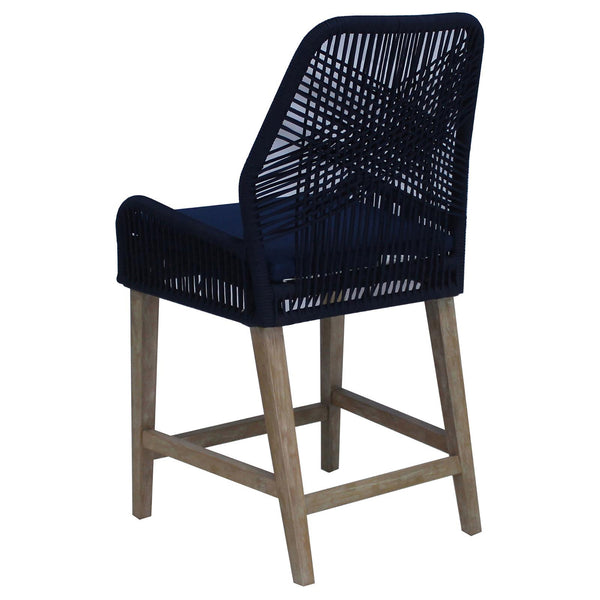 English Elm Dark Blue Stefan Counter Height Stools Set of 2 - Woven Rope Frame, Weathered Wash Legs, Cushioned Seat B062P145555