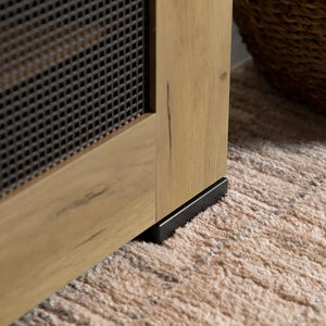 English Elm Golden Oak Elegant Storage Cabinet with Gunmetal Mesh Doors, 6 Compartments, 37.75"H x 31.5"W Rustic Chic Organizational Solution B062P145428