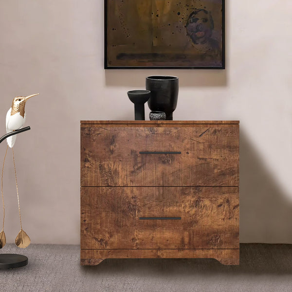 English Elm 2-Drawer Lateral Filing Cabinet for Home Office with Printer Stand, Lockable, Large Capacity Brown W2282140361