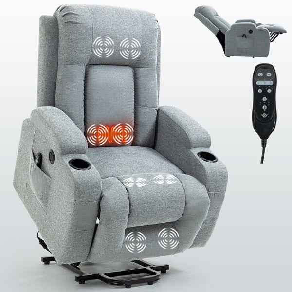 English Elm Infinite Position Power Lift Recliner with Massage Heating and Usb for Elderly Comfort W1803S00030