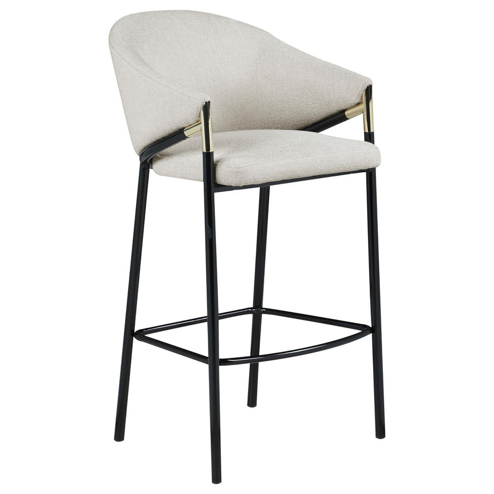 English Elm Beige Linen-Like Bar Stools Set of 2 with Glossy Black Metal Frame, Cushioned Low-Back Comfort Seats B062P145554