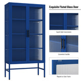 Hearth and Haven Zine Storage Cabinet with 2 Fluted Tempered Glass Doors and Adjustable Shelves, Blue W1673121038