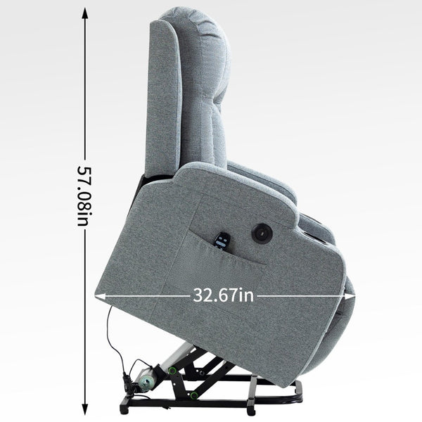 English Elm Infinite Position Power Lift Recliner with Massage Heating and Usb for Elderly Comfort W1803S00030