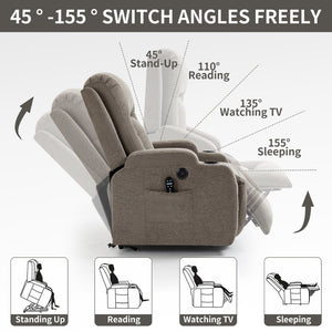 English Elm Infinite Position Power Lift Recliner with Massage Heat Usb and Cup Holders for Elderly W1803S00029