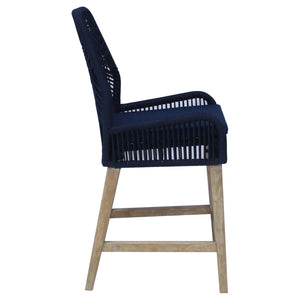 English Elm Dark Blue Stefan Counter Height Stools Set of 2 - Woven Rope Frame, Weathered Wash Legs, Cushioned Seat B062P145555