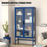 Hearth and Haven Zine Storage Cabinet with 2 Fluted Tempered Glass Doors and Adjustable Shelves, Blue W1673121038