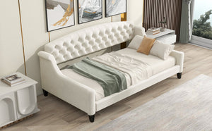 English Elm Modern Luxury Tufted Button Daybed In Beige Velvet - Stylish Twin Sleeper For Chic Spaces & Comfort GX001008AAA-1