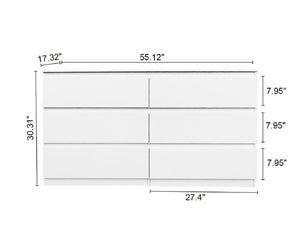 English Elm 6 Drawer Double Dresser with Mirror, Waterproof Scratch & Stain Resistant Finish for Stylish Storage White W2282S00003