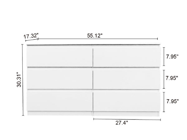 English Elm 6 Drawer Double Dresser with Mirror, Waterproof Scratch & Stain Resistant Finish for Stylish Storage White W2282S00003