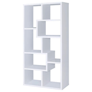 English Elm 8-shelf Geometric Bookcase with 8 Tier Display Shelves for Tall Storage, Modern Artful Home Accent White B062P145424