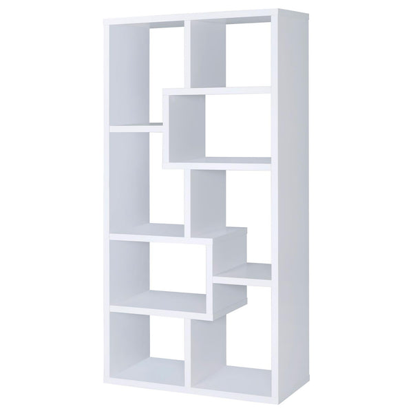 English Elm 8-shelf Geometric Bookcase with 8 Tier Display Shelves for Tall Storage, Modern Artful Home Accent White B062P145424
