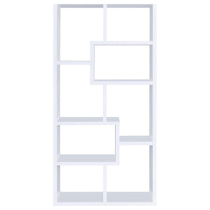 English Elm 8-shelf Geometric Bookcase with 8 Tier Display Shelves for Tall Storage, Modern Artful Home Accent White B062P145424