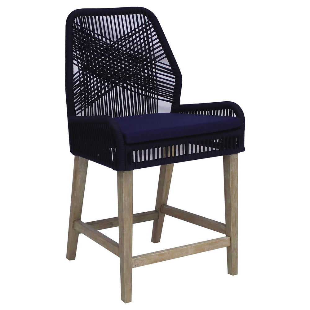 English Elm Dark Blue Stefan Counter Height Stools Set of 2 - Woven Rope Frame, Weathered Wash Legs, Cushioned Seat B062P145555