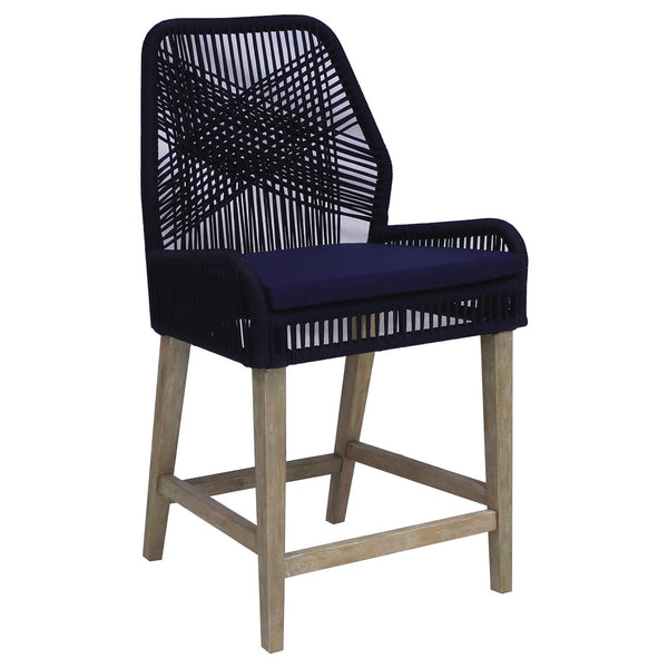 English Elm Dark Blue Stefan Counter Height Stools Set of 2 - Woven Rope Frame, Weathered Wash Legs, Cushioned Seat B062P145555