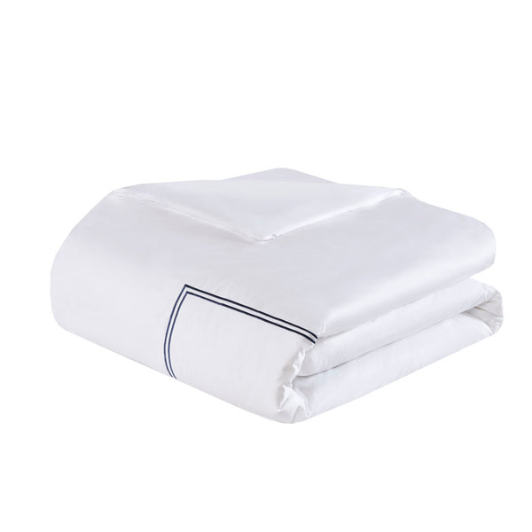 English Elm King/Cal Luxurious 500TC Cotton Sateen Embroidered Comforter Set with Removable Duvet & OEKO-TEX Safety White+Navy 14.96 L x 17.52 W x 14.96 H B035129283