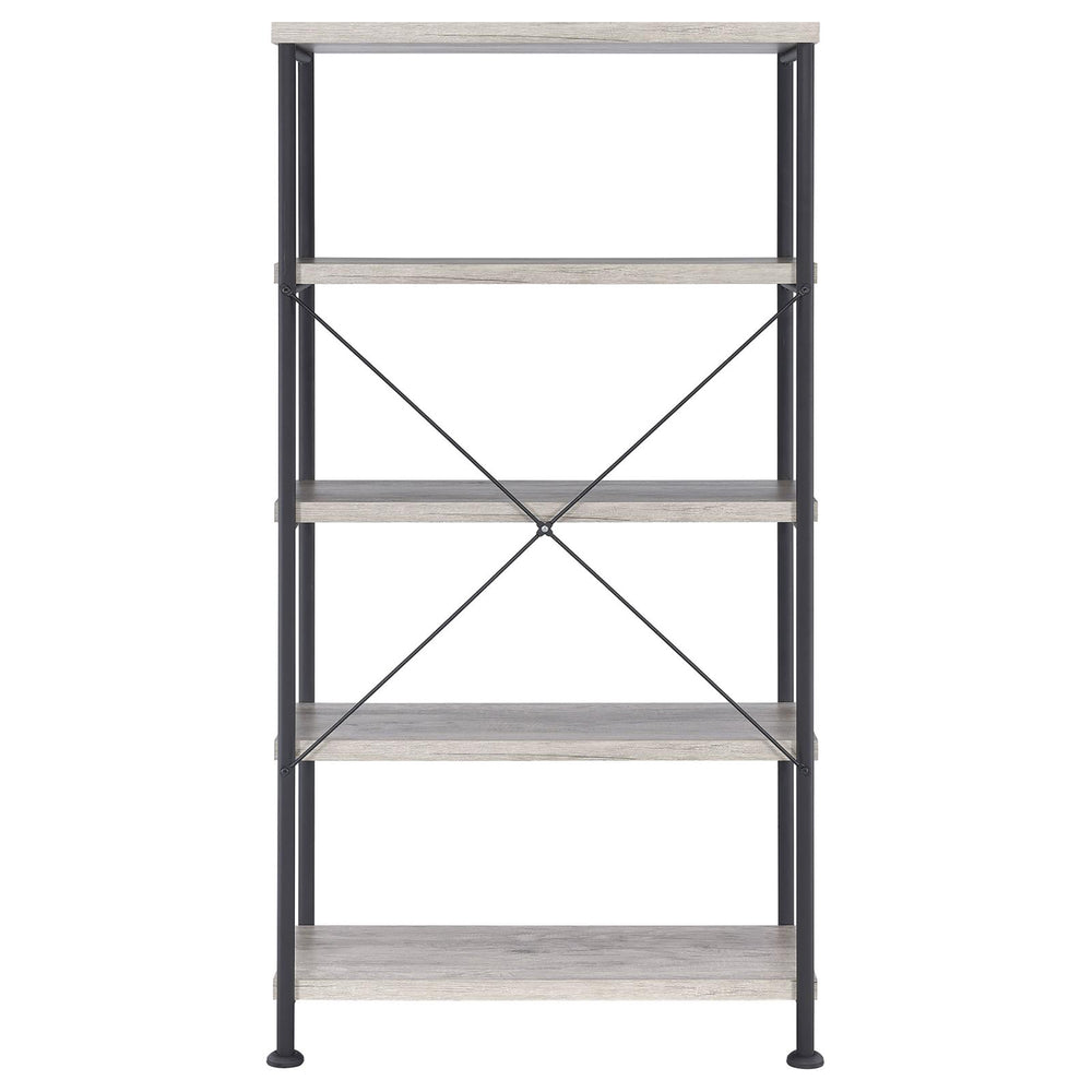 English Elm Grey Grey Driftwood 4-Shelf Bookcase Industrial Wood and Metal Bookshelf 63" Tall Rustic Storage Shelf B062P145557