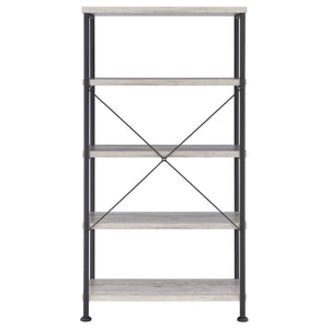 English Elm Grey Grey Driftwood 4-Shelf Bookcase Industrial Wood and Metal Bookshelf 63" Tall Rustic Storage Shelf B062P145557