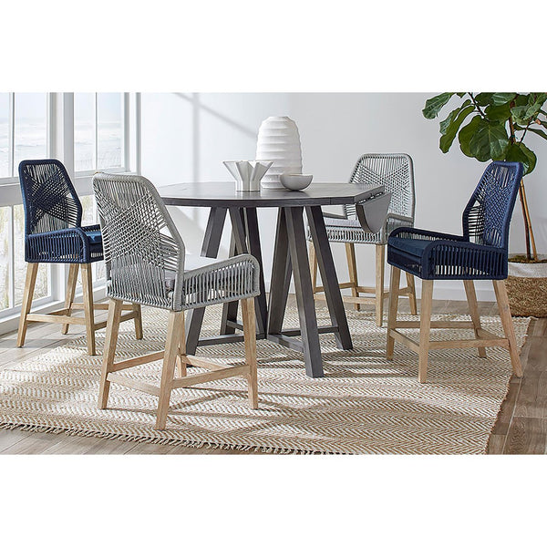 English Elm Dark Blue Stefan Counter Height Stools Set of 2 - Woven Rope Frame, Weathered Wash Legs, Cushioned Seat B062P145555