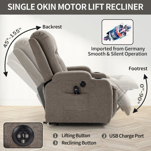 English Elm Infinite Position Power Lift Recliner with Massage Heat Usb and Cup Holders for Elderly W1803S00029