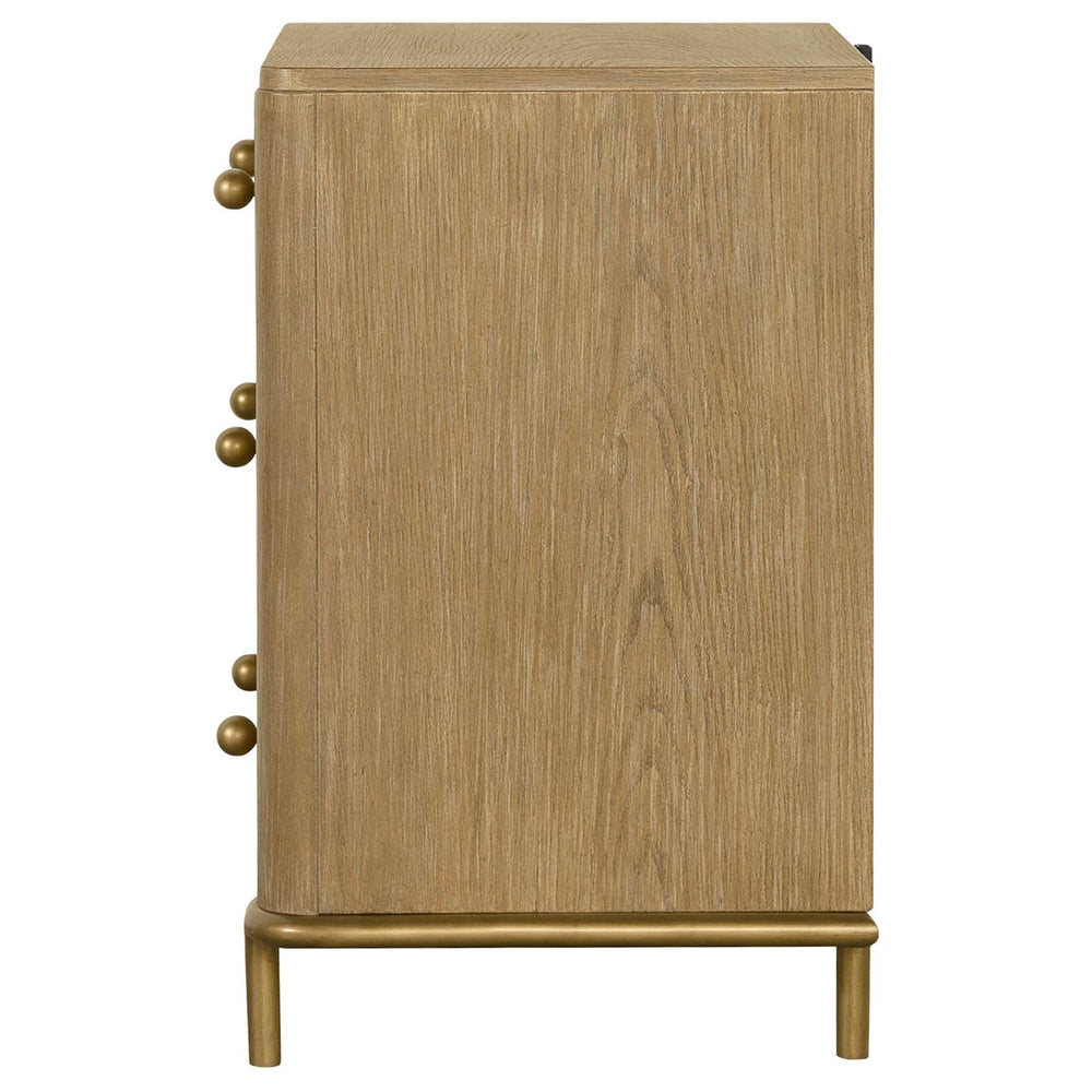 English Elm Sand Wash Three-Drawer Nightstand with Dual USB Ports, Blonde Sandwash Mid-Century Boho Bedroom Piece B062P145556
