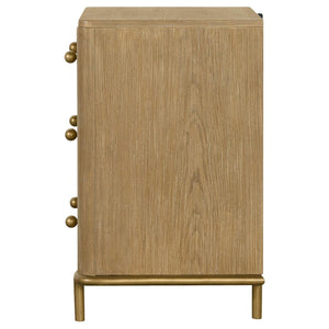 English Elm Sand Wash Three-Drawer Nightstand with Dual USB Ports, Blonde Sandwash Mid-Century Boho Bedroom Piece B062P145556