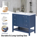 English Elm 36" Bathroom Vanity Without Sink, Cabinet Base Only, One Cabinet and Three Drawers, Blue