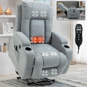 Hearth and Haven Zeta  Power Lift Recliner with 8-Point Massage, Lumbar Heating, USB Port and Cup Holders, Grey W1803S00030