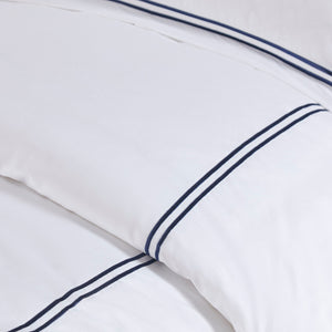 English Elm Full/Queen Luxury 500TC Cotton Sateen Embroidered Comforter Set with Zipper Duvet & Corner Ties White+Navy 12.99 L x 17.52 W x 12.99 H B035129281