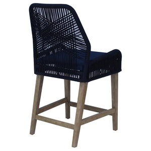 English Elm Dark Blue Stefan Counter Height Stools Set of 2 - Woven Rope Frame, Weathered Wash Legs, Cushioned Seat B062P145555