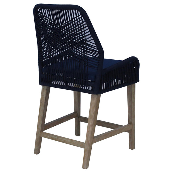 English Elm Dark Blue Stefan Counter Height Stools Set of 2 - Woven Rope Frame, Weathered Wash Legs, Cushioned Seat B062P145555