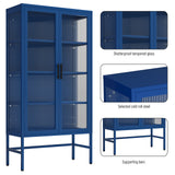 Hearth and Haven Zine Storage Cabinet with 2 Fluted Tempered Glass Doors and Adjustable Shelves, Blue W1673121038