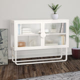 English Elm Stylish Tempered Glass Cabinet Credenza With 2 Fluted Glass Doors Adjustable Shelf U-Shaped Leg Anti-Tip Dust-Free Enclosed Cupboard For Kitchen Living Room White