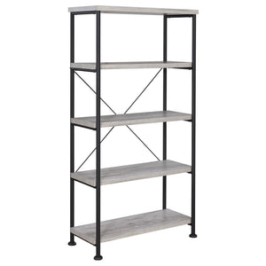 English Elm Grey Grey Driftwood 4-Shelf Bookcase Industrial Wood and Metal Bookshelf 63" Tall Rustic Storage Shelf B062P145557