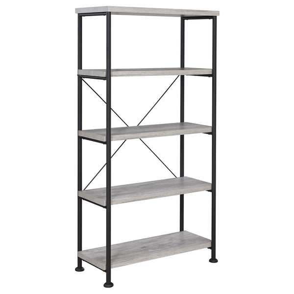 English Elm Grey Grey Driftwood 4-Shelf Bookcase Industrial Wood and Metal Bookshelf 63" Tall Rustic Storage Shelf B062P145557