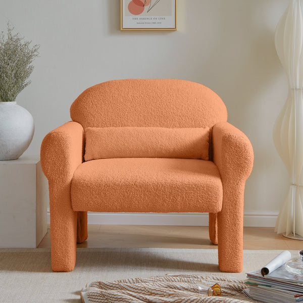 English Elm boucle Accent Chair Curved Silhouette with Lumbar Pillow for Modern Living W848141060